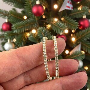 Gold Rhinestone Hoop Earrings Titanium Stud Posts Lifetime Plating